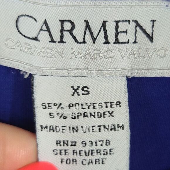 Carmen Marc Valvo Royal Blue Blouse Women's Top XS Long 3/4 Sleeve Career Blouse - Picture 2 of 6